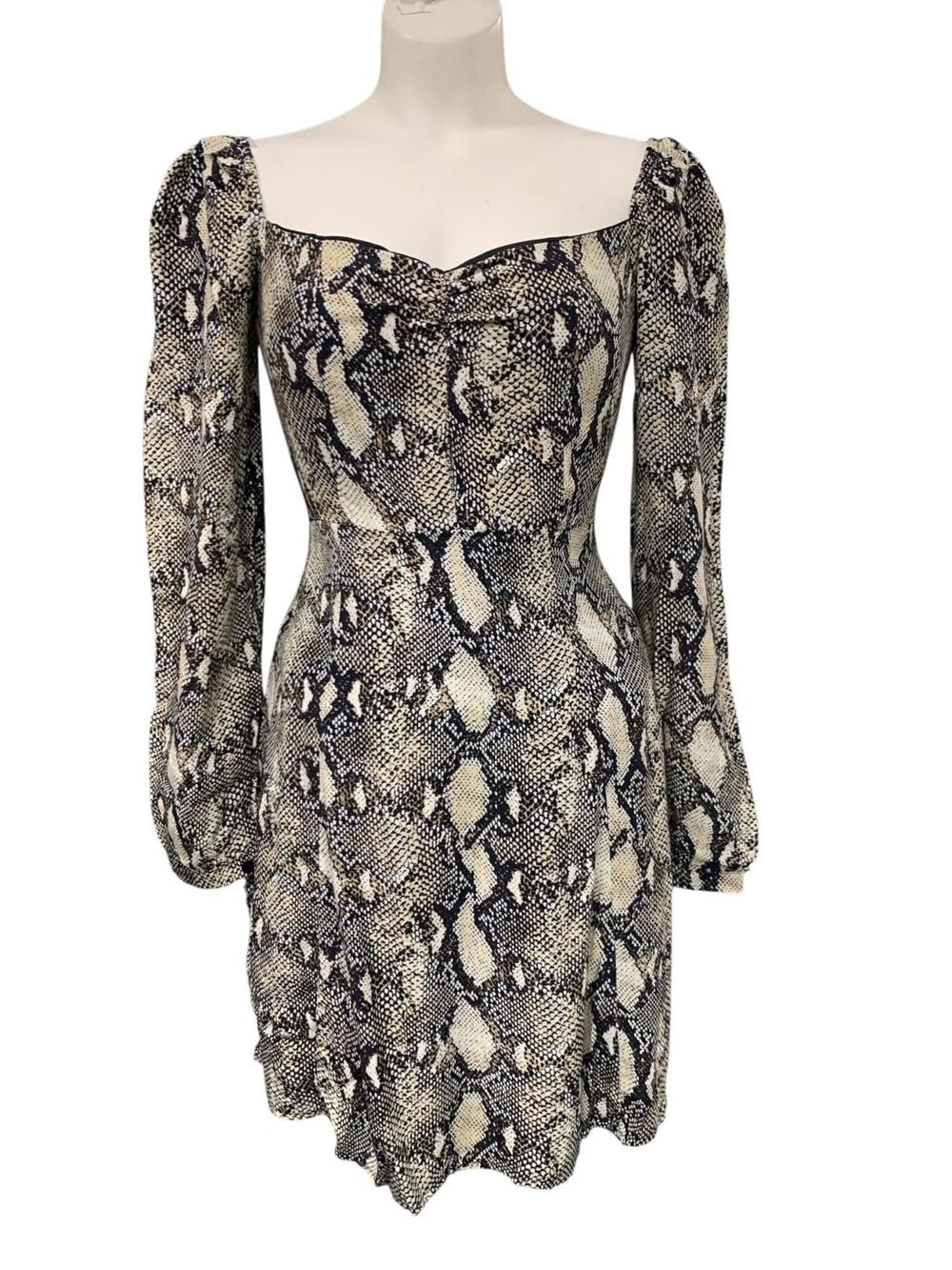 ESQ Snake-Print Sweetheart Neck Mini Dress in Black and Cream Size M